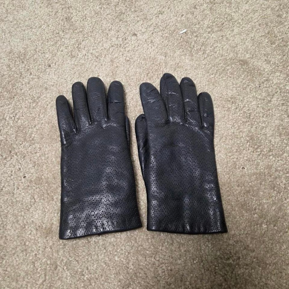 Genuine Leather‎ Gloves Sz 7 Vintage Thin Black Fur-Lining ITALY Wpl 9111